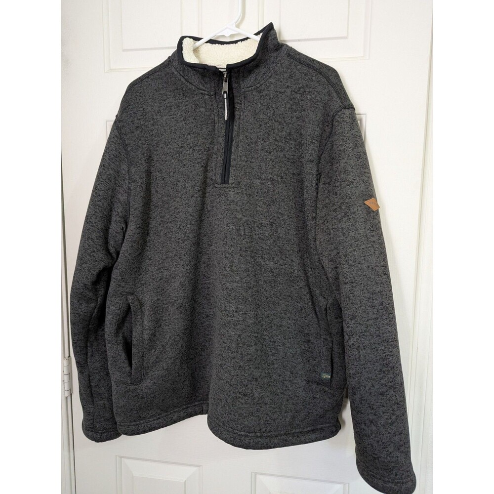 Orvis Knit Pullover Mens Medium Dark Grey Sherpa Lined 1/4 Zip Gorpcore Logo EUC
